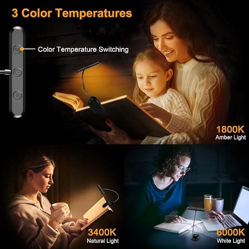Gritin Rechargeable Book Light for Reading in Bed with 19 LED | Eye Caring 3 Color Temps,5 Brightness Levels,Memory Function,90 Hrs Runtime Flexible Goose Neck Clip on Light for Book Lovers thumbnail 3