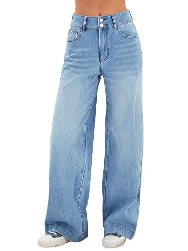 EMMIOL Women's 2026 Wide Leg Jeans Distress Mid Waist Denim Pants Vintage Y2K Trousers - Image 1
