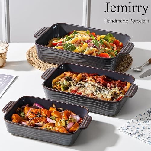 Ceramic Baking Dish Set of 3, Casserole Dishes for Oven, Square Porcelain Bakeware Set with Handles, Lasagna Baking Pan for Cooking, Perfect for Baking and Serving, Housewarming, Halloween, Thanksgiving, Christmas, New Year- Kiln-Transformed Purple thumbnail 6