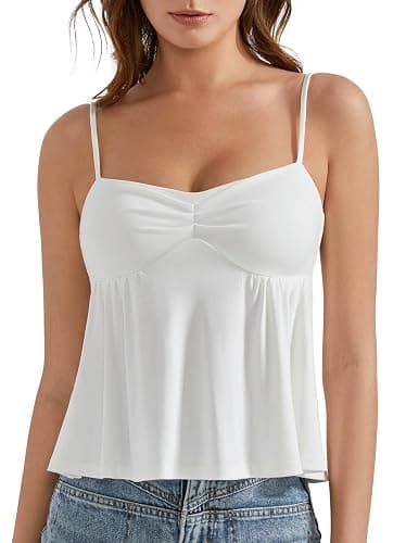 OMKAGI Cute Peplum Camisole Tops for Women Built in Bra Sleeveless Going Out Tank Top - X-Small - 22-white - Image 1