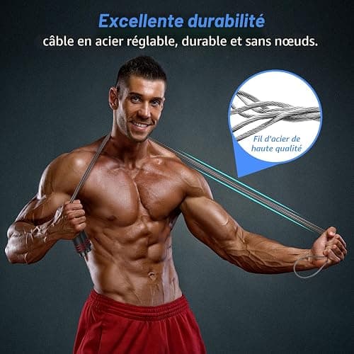 Blukar Corde à Sauter, Speed Jump Rope Réglable pour Hommes & Femmes | Roulements à Billes en Acier, Poignées Antidérapantes en Mousse, Câble en Acier pour Fitness, Crossfit, Sport, Boxe, GYM -3M thumbnail 3