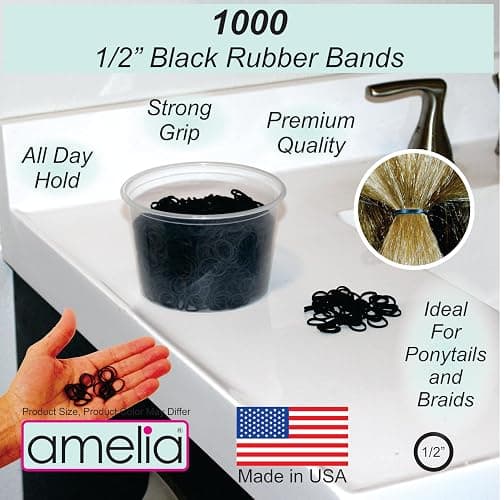 Amelia Beauty 1000 Count Small Rubber Bands for Hair – ½" Black- Made in USA - Recloseable Container - Mini Hair Elastics for Braids, Ponytails, Cornrows & Twists – Strong Hold Ponytail Holders thumbnail 2
