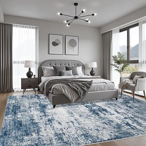 5x7 Area Rug Living Room Rug: Washable Modern Abstract Soft Thin Rug Indoor Floor No Slip Stain Resistant Carpet for Bedroom Dining Room Farmhouse Nursery Home Office - Blue thumbnail 4