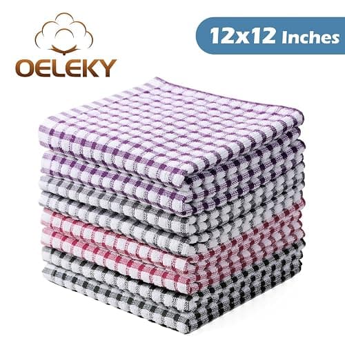 Oeleky Kitchen Dish Rags for Washing Dishes, 100% Cotton Dish Cloths | Good absorption, for cleaning drying wiping, dish cloths ,quick dry, 100% cotton,12x12 inches, pack 8, small dish towels thumbnail 6