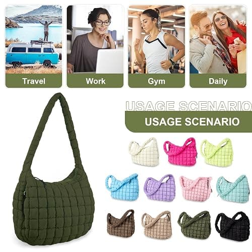 Quilted Puffer Tote Bag Purse Puffy Crossbody Shoulder Bag,Lightweight Nylon Hobo Bag Puffer Carryall Bag for Women Girl thumbnail 7