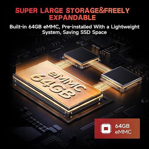 Beelink ME mini pc,N150 mini pc 12GB LPDDR5/2TB PCIe SSD, 64GB eMMC, Dual 2.5GB LAN/WiFi6/BT5.2, Home Theater/Data Center/Soft Routing/NAS Computer thumbnail 5