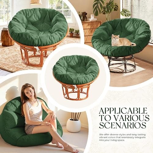 Tycdiose Indoor Papasan Chair Cushion with Corduroy Cover (Without Chair), Papasan Cushion with Hidden Zipper & Straps, 48 x 48 x7.8 Inch Round Papasan Supportive Cushion, Green thumbnail 7