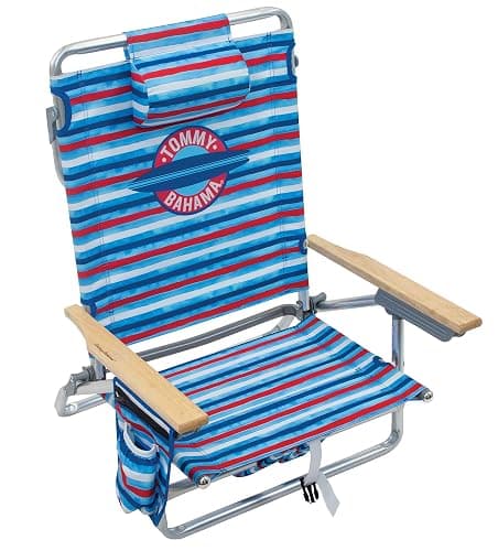 Tommy Bahama 5-Position Classic Lay Flat Folding Backpack Beach Chair, Aluminum, Red, White, and Blue Stripe - Image 1