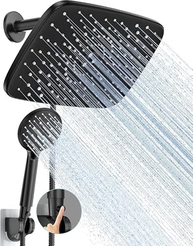 Veken 11.8 Inch Rain Shower Head with Handheld- High Pressure Dual Shower Heads with 5 Modes Handheld Spray Combo- Wide Rainfall Showerhead with Hose, Bathroom Accessories, Matte Black - Image 1