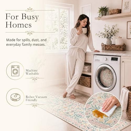 Wonnitar Pink Rugs for Nursery, 5x7 Washable Rug for Bedroom Girls, Boho Soft Floral Carpet Non Slip, Indoor Ultra-Thin Floor Carpet for Baby Kids Room Living Room Dorm Decor thumbnail 7