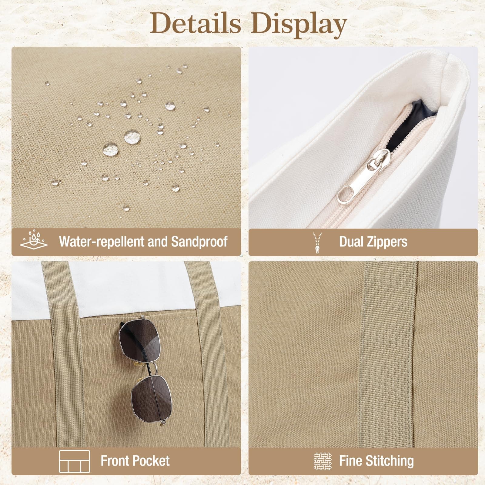 Extra Large Beach Bags for Women, Foldable Beach Tote Bag with Zipper Sandproof Waterproof Beach Tote Pool Bag for Beach Travel Swimming Gym thumbnail 5