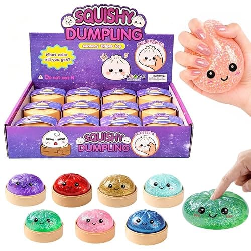 12PCS Glitter Dumpling Squishy, Mini Real Bun Dumplings Stress Relief Set Pack Box, Crazy Fun Balls Toys Fidget Cute Sensory for Anxiety Relief Toy Hand Relax, Birthday Gifts (Smiling) - Image 1