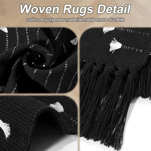 LIVEBOX Boho Black Bathroom Rug 2x3 Bath Mat, Washable Cotton Woven Throw Rugs, Small Accent Rug for Front Door Outdoor Entryway, Kitchen thumbnail 3