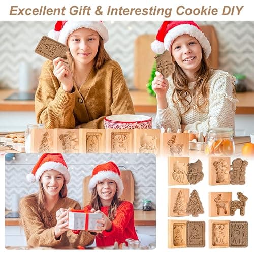 eBoot 6 Pcs Wooden Cookie Molds - Biscuit Carved Mould DIY Stamps Cutter Embossing Mold Funny 3D Press for Valentine's Baking Tool, 6 Styles (Santa Claus) thumbnail 5