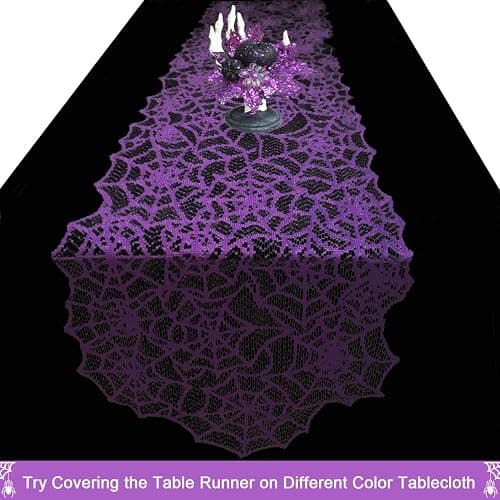 Halloween Table Runner - Purple Lace Spider Web Table Runner for Halloween Masquerade Scary Movie Nights, 13x72 Inch thumbnail 5