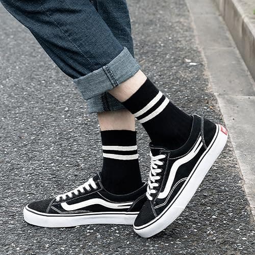TeenFighter 7 Pair Pack Men's Retro Double Bar Cotton Socks - Vintage Design Crew Socks with Breathable Soft Fabric for Casual & Athletic Wear thumbnail 8