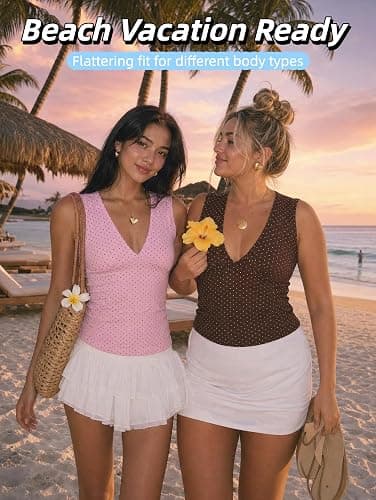 Women Deep V Neck Tops Sexy Sleeveless Crop Top Stretchy Trendy Going Out Tank Top Cute Summer Clothes thumbnail 5