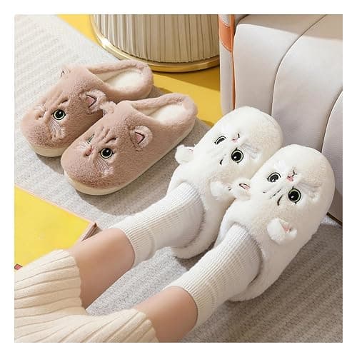 Plush animal slippers, soft and comfortable slippers, women's home slippers, bedroom cat girl plush slippers thumbnail 3