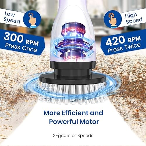 Keimi Electric Spin Scrubber, Full-Body IPX7 Waterproof Cordless Shower Scrubber with 4 Replaceable Heads, Upgraded Extension Handle, 2H Work Time, 2 Speeds for Bathroom Shower Tile Glass thumbnail 2