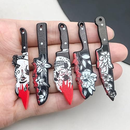 WOCRAFT 20pcs Halloween Charms for Jewelry Making - Fake Flower Knife Mini Gothic Acrylic Horror Pendant for Necklace Earring Bracelet DIY Craft Supply (SN940) thumbnail 2