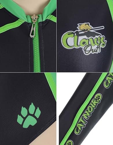 Micotaku Miraculous Cat Noir Black Green Long Sleeve Women's One-Piece Swimsuit thumbnail 6