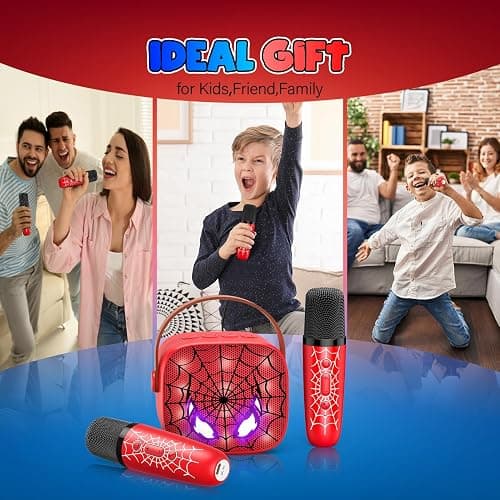 Mini Karaoke Machine Toys Gifts: Kids Toys Easter Birthday Gifts for 4 5 6 7 8 9 Years Old Girl Boy LED Portable Bluetooth Speaker with 2 Wireless Microphone Girl Boy Kid Adult Gift Toy Age 3-12+ - Red thumbnail 6