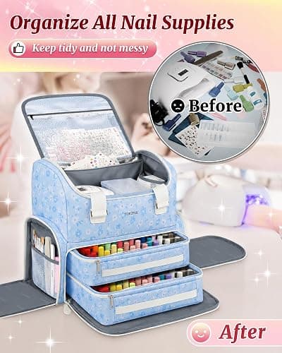 YOREPEK Extra Large Nail Polish Organizer Case Backpack Holds 96 to 100+ Bottles(15ml/0.5 fl.oz) UV Nail Lamp,Nail Organizers and Storage with 2 Removable Pouches Fits Nail Stuff,Gift for Manicurist thumbnail 5