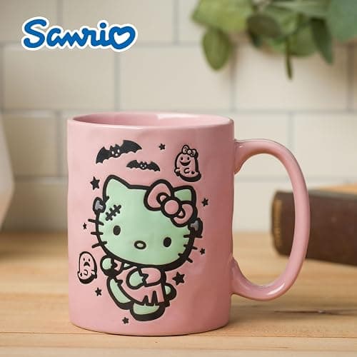 Silver Buffalo Sanrio Hello Kitty Halloween Frankenstein Wax Resist Ceramic Pottery Mug, 17 Ounces thumbnail 2