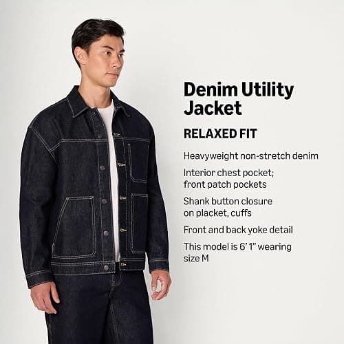 Amazon Essentials Men's Rigid Denim Relaxed-Fit Utility Jacket with Pockets thumbnail 4