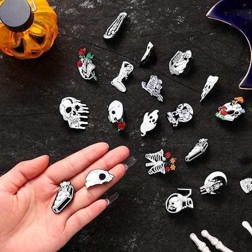 Janinka 20 Pcs Halloween Pins Goth Pin Skull Spooky Skeleton Set Horror Goth Skeleton Flower Brooch Pins Mini Skull Lapel for Christmas Gifts Men Women Bag Jacket Backpack Hat Pant Clothes Accessories thumbnail 3