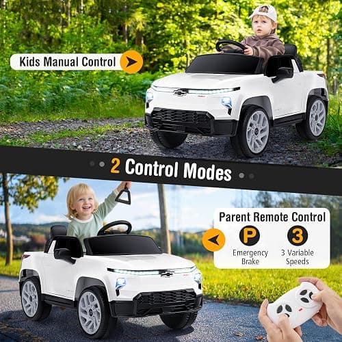 Costzon Ride on Car, 12V Licensed Chevrolet Truck, Kids' Electric Vehicles with Remote Control, Rear Storage, Music, USB, Lights & Spring Suspension, Kids Car Toy for Aged 3+ (Truck, White) thumbnail 4