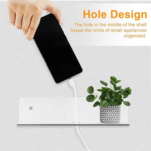 luium 9 Inch Clear Acrylic Floating Shelf, No Drill Adhesive Wall Shelf Set of 2 for Storage, Floating Shelves Damage-Free Expand Wall Space for Living Room, Office, Gaming Room, Bathroom thumbnail 4