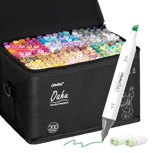 Ohuhu Alcohol Markers 200 Colors - AP Certificated Double Tipped Art Marker Set for Artists Adults Coloring Sketch Illustration - Chisel and Fine Dual Tips - Oahu of Ohuhu Markers - Refillable - Image 1