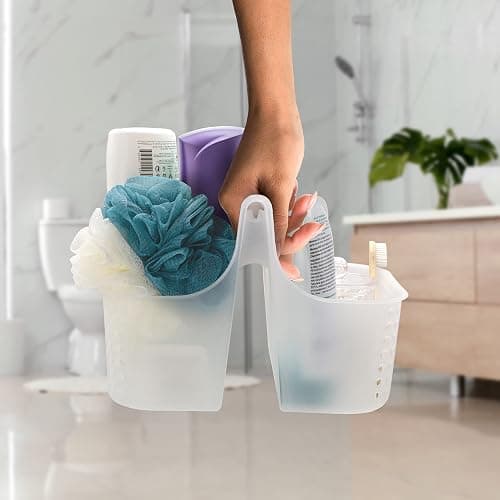 Brookstone Modern Large Portable Shower Caddy with Soft Silicone Carrying Handle, Bathroom Organizer Basket, Plastic Bath Tote and Shower Organizer, Quick Dry Drainage Holes, BPA Free, Clear thumbnail 2