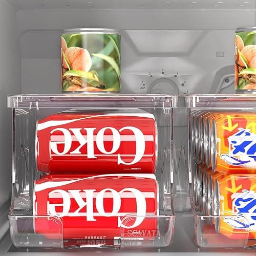SCAVATA 2 Pack Stackable Refrigerator Organizer, Soda Can Dispenser Pop Cans Container Beverage Holder with Lid for Fridge, Freezer, Kitchen, Clear Plastic Storage Bins-Holds 10 Cans Each thumbnail 2