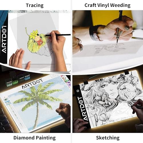 ARTDOT A4 LED Light Pad for Diamond Painting Kits for Adults, USB Powered Adjustable Brightness Diamond Art Light Board with Accessories thumbnail 8