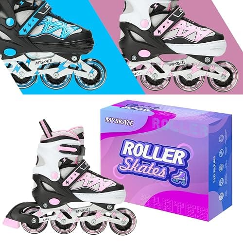 Lightning Adjustable 4 Sizes Inline Skates with Full Light up Wheels | Adjustable Roller Blades for Girls Boys Kids Ages 4-8 8-12 Inline Skates with Birthday Gift for Women Men Beginners thumbnail 5