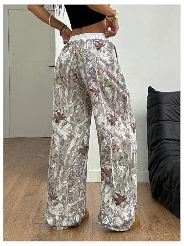 RoseSeek Women's Letter Leopard Print Straight Leg Pants Elastic Waist Y2K Trousers Bottoms with Pockets thumbnail 2