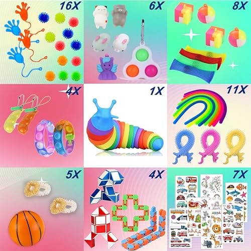 80 Pack Fidget Toys Set,Pop It Relieves Stress and Anxiety Sensory Fidget Toy for Children Girls Adults, Gift for Birthday Party Favors, Classroom Rewards Prizes, Carnival, Piñata Goodie Bag Fillers thumbnail 2