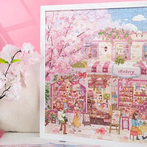 MOMIBOOK 1000 Piece Puzzle for Adults Jigsaw Puzzles of Streets Full of Cherry Blossoms, Painting Image Flower Street Difficult Challenging Hard Impossible Puzzle Unique Christmas Birthday Gifts thumbnail 10