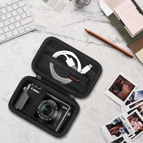 Canboc Camera Case for Canon PowerShot G7 X Mark II/ G7X Mark III Digital 4K Vlogging Camera, Point and Shoot 4K Video Camera Bag, Zipper Mesh Pocket fits USB Cable, Batteries, Black - Black thumbnail 7