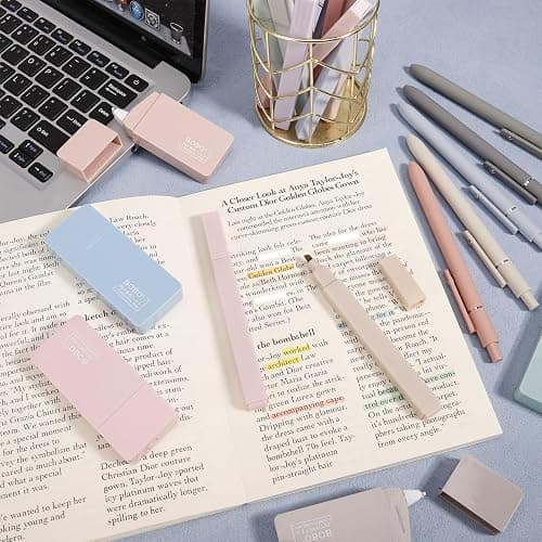 Partideal 33 Stück Textmarker Pastell Set,12 Stück Aesthetic Marker Stifte 5 Stück 0,5 mm Gelstifte mit 10 Ersatzminen Enthalten und 6 Korrekturbänder für Journal Bibel Schule Büro thumbnail 2