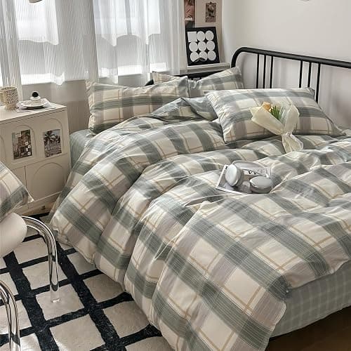 HighBuy Green Plaid Comforter Set Twin XL Size Farmhouse Comforter Sets Buffalo Grid Comforter Gingham Bedding Comforter Set Twin XL Lightweight 3 Piece Bed Set Checkered Grid Bedding Set thumbnail 6