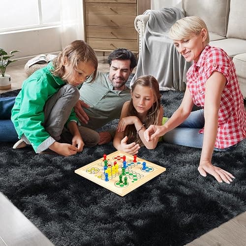 Shag Area Rugs for Bedroom Living Room,6X9 Ultra Soft Fluffy Area Rugs for Dorm, Indoor Carpet Nursery Rugs for Kids Room Home Decor, Black Grey thumbnail 2