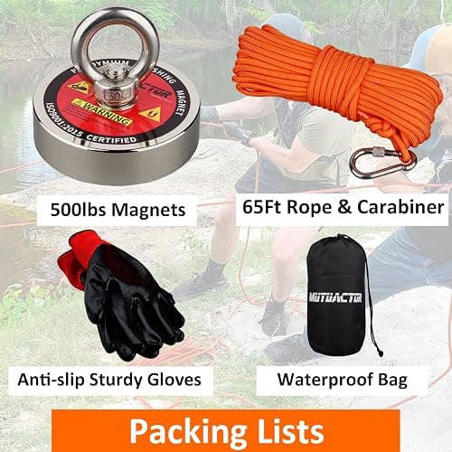 MUTUACTOR Magnet Fishing Kit 500lbs Pulling Force,Φ2.36“ Heavy Duty Neodymium N52 Magnet with 20m(64 Foot) Durable Rope,Permanent Gaint Rare Earth Magnets for Lifting Objects Hunting Lost Treasures thumbnail 4