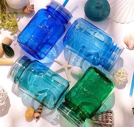 Cupture Acrylic Mason Jar Tumbler Mugs with Lids & Straws - 20 oz, 6 Pack (Warm Blossom) thumbnail 7