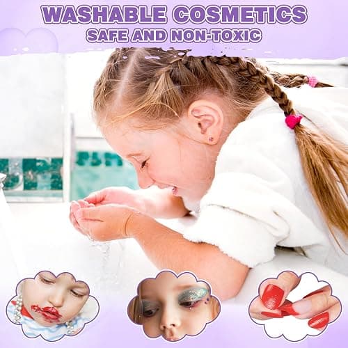 99 Pcs Kids Makeup Kit for Girls, Princess Toys Real Washable Cosmetics Set with Mirror, Hair Ties, Nails, Rings, Earrings, Necklace, Perfect for 3 4 5 6 7 8 Year Old Girls Birthday thumbnail 5