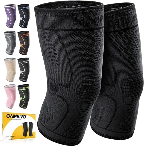 CAMBIVO 2 Pack Knee Braces for Knee Pain, Knee Compression Sleeve for Men and Women, Knee Support for Meniscus Tear, Running, Weightlifting, Workout, ACL, Arthritis, Joint Pain Relief (Black,Medium) - Image 1