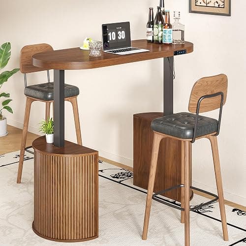 Xyulmeo Mid Century Modern Electric Standing Desk with Storage, 55 x 22 Inch Small Sit Stand Up Desk, Wood Adjustable Height Computer Executive Desk for Home Office, Laptop, Walnut thumbnail 9