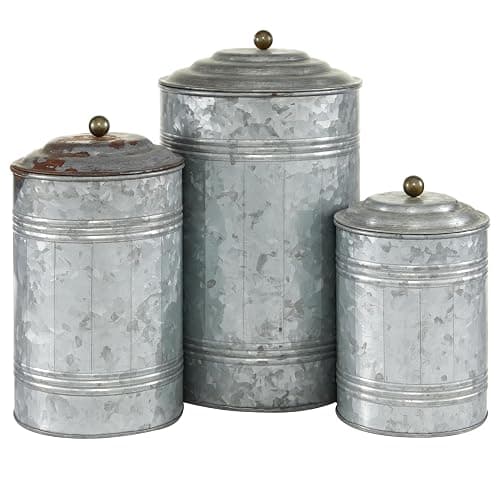 Deco 79 Metal Living Room Decorative Jars Galvanized Ribbed Decorative Container with Gold Ball Knobs, Set of 3 Jar with Lid 12", 9", 8"H, Gray thumbnail 4